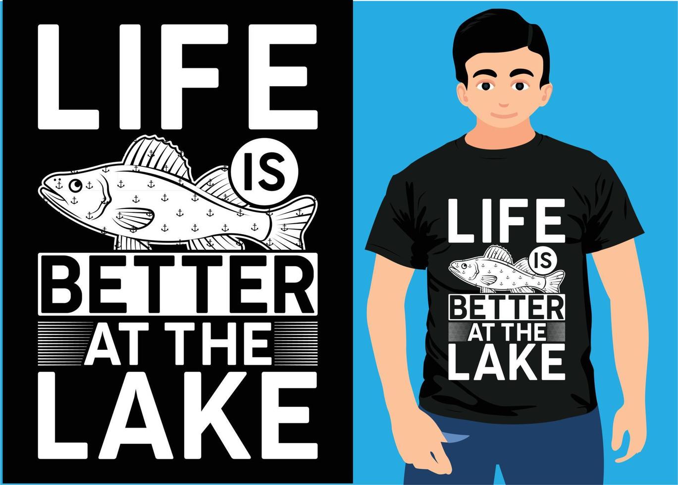 La vida es mejor en el lago. diseño de camisetas de pesca. vector