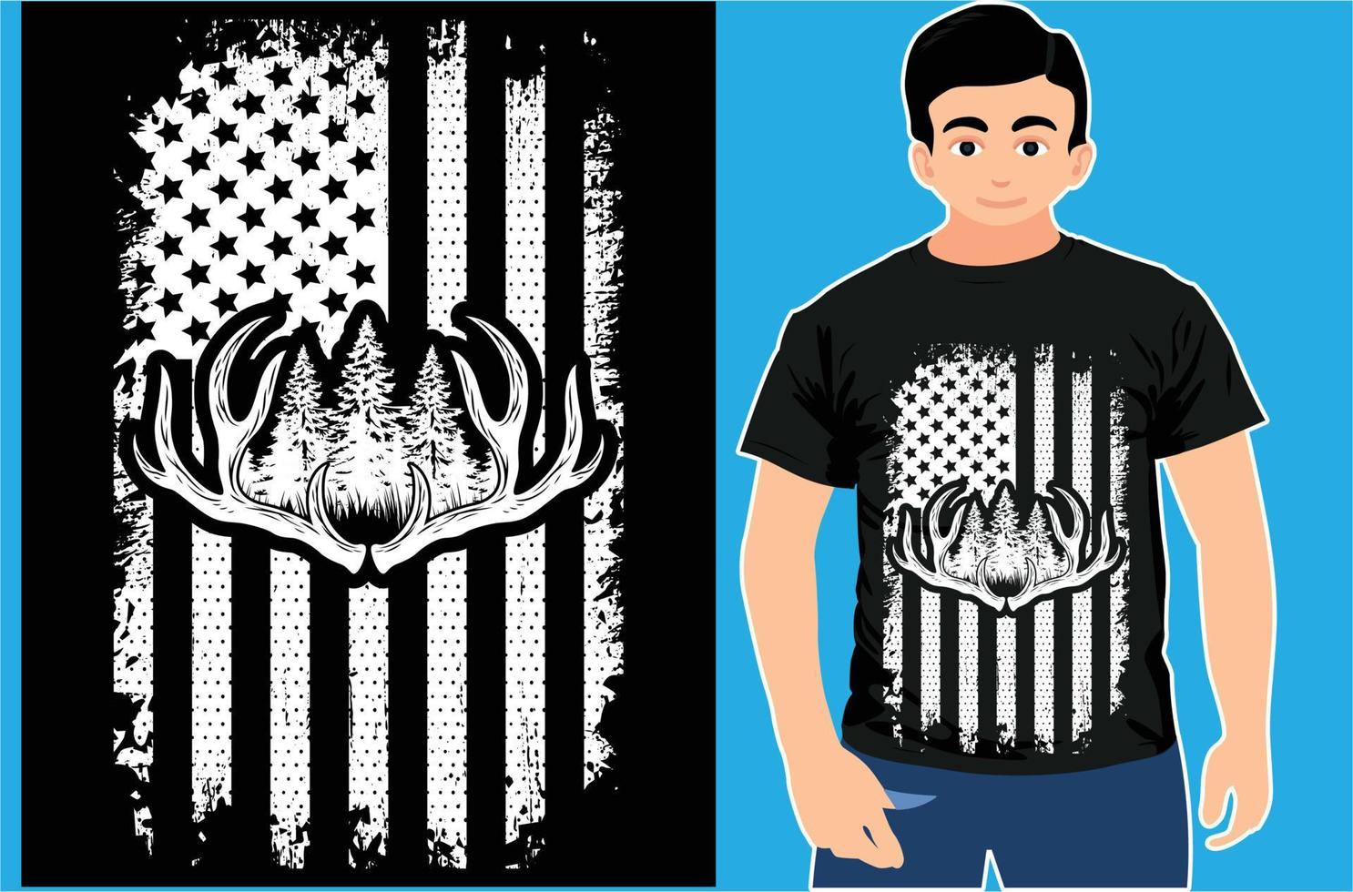 bandera americana con diseño de camisetas de caza. cazador amante vector diseño..