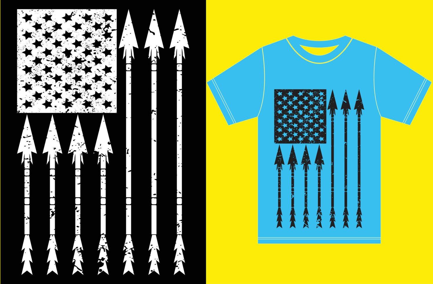 American Flag With Hunting T shirt Design. vector