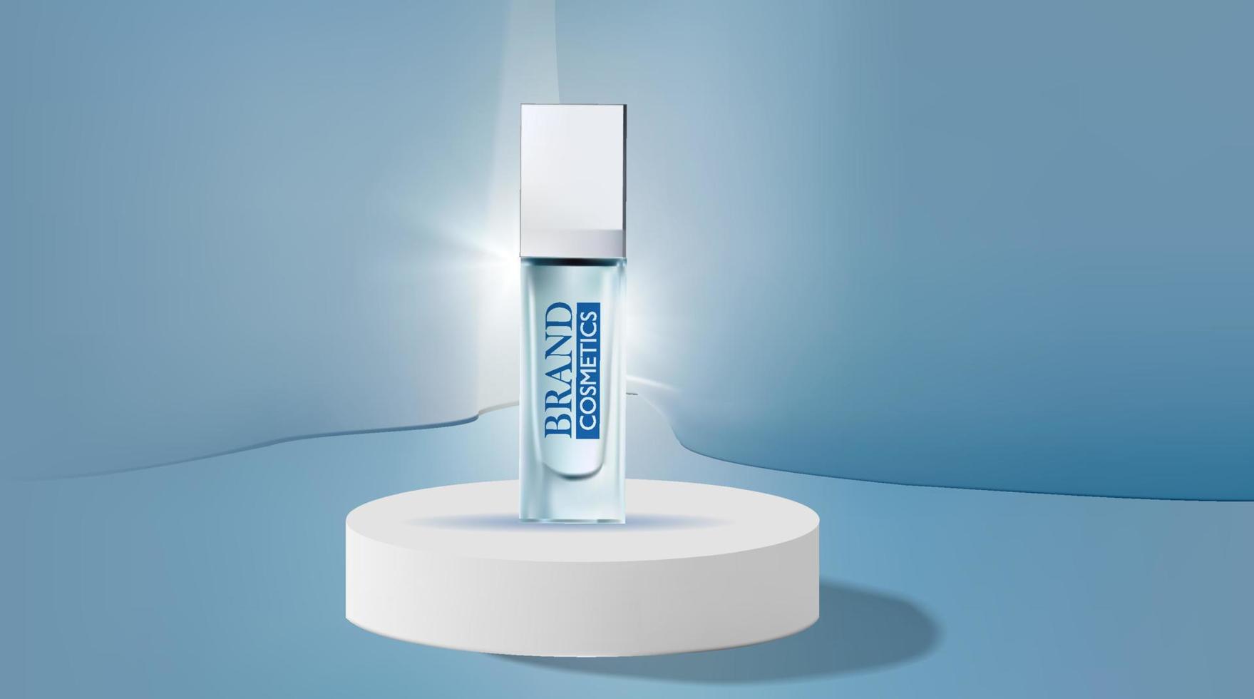 anuncios de productos cosméticos en el podio con fondo abstracto. banner de maqueta de botellas de cosméticos. vector 3d realista