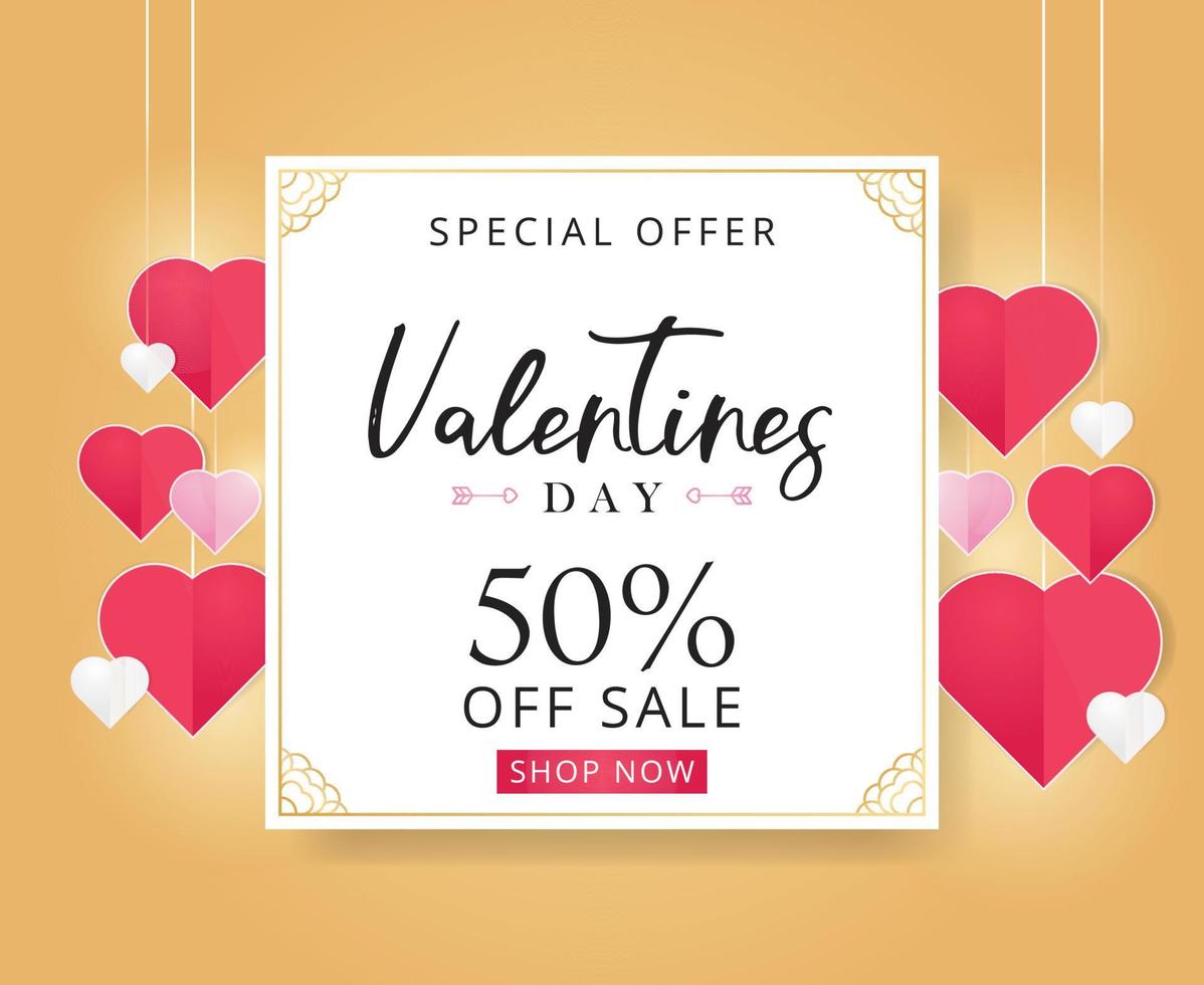 Valentines day sale background with heart shaped vector