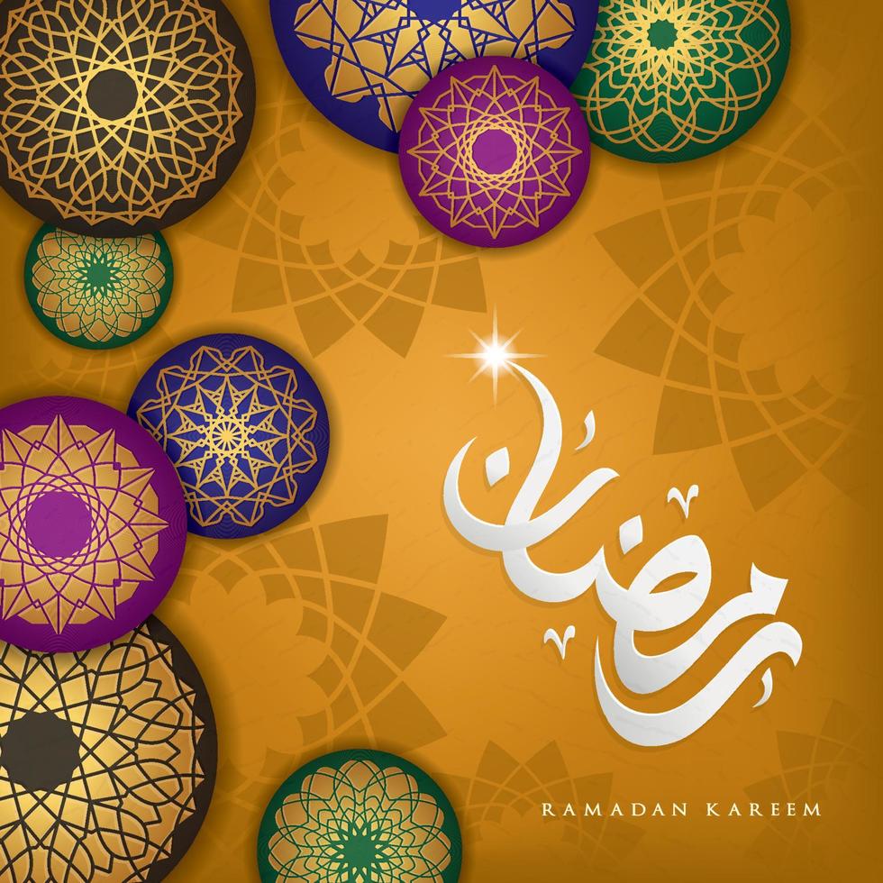 diseño de caligrafía árabe para ramadán con decoración geométrica e islámica vector