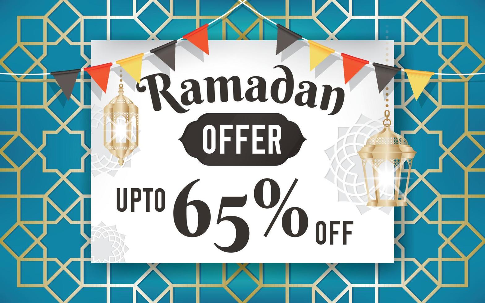 Ramadan Kareem vector sale with lantern and geometric background