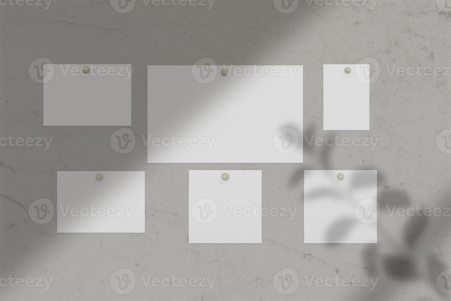 Moodboard template composition with blank photo cards, torn paper, square frames glued with adhesive tape and isolated on white as template for graphic designers presentations, portfolios etc