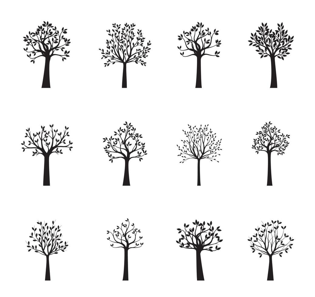 Set black Trees. Vector Illustration.