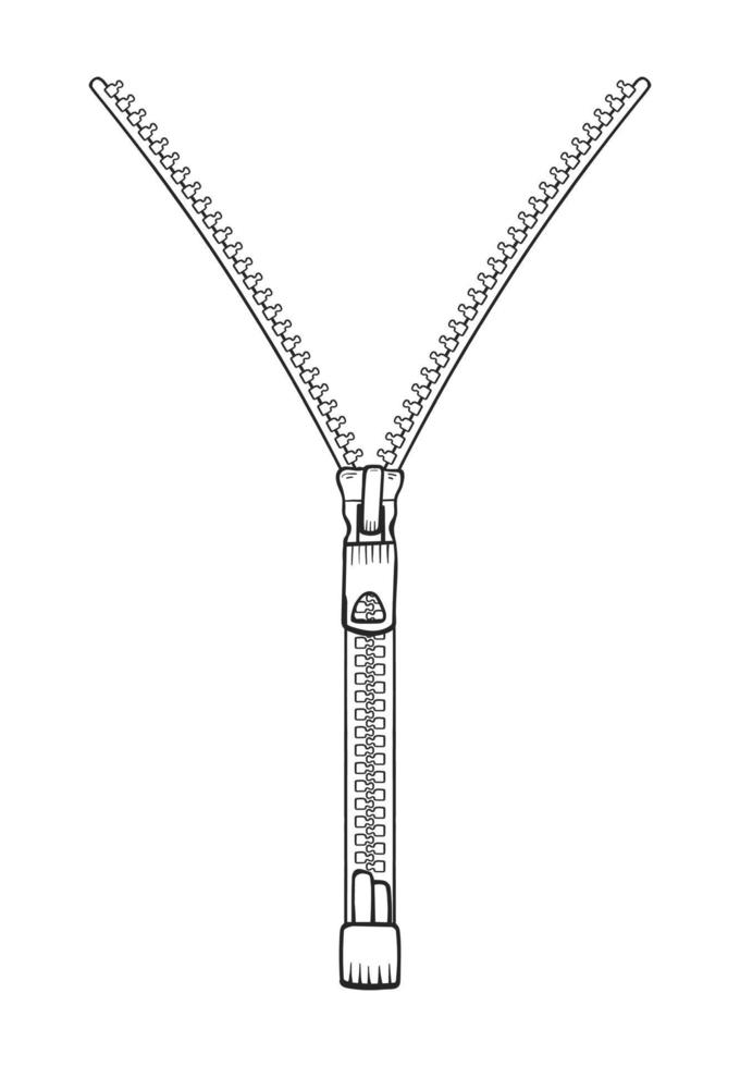 Handdrawn zipper closure closeup. Zipper outline. Line art Vector