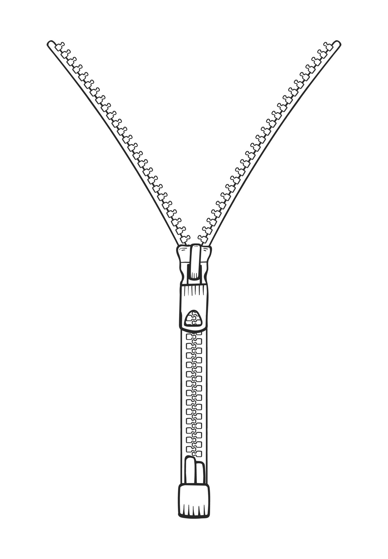 Handdrawn zipper closure closeup. Zipper outline. Line art Vector