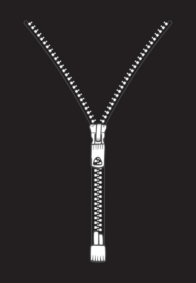 Hand-drawn zipper closure close-up. Zipper outline. Line art Vector Illustration on black background