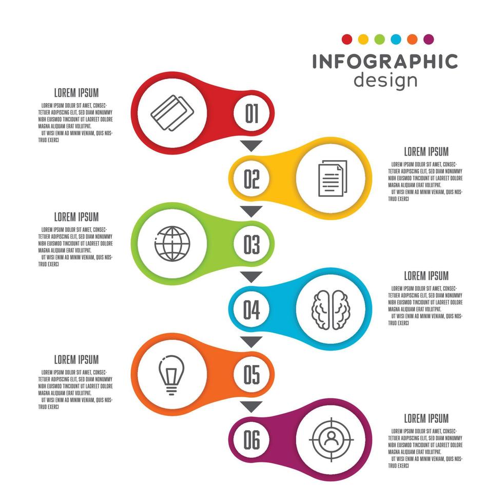 Vector business infographic design element 6 step. Template for presentation.