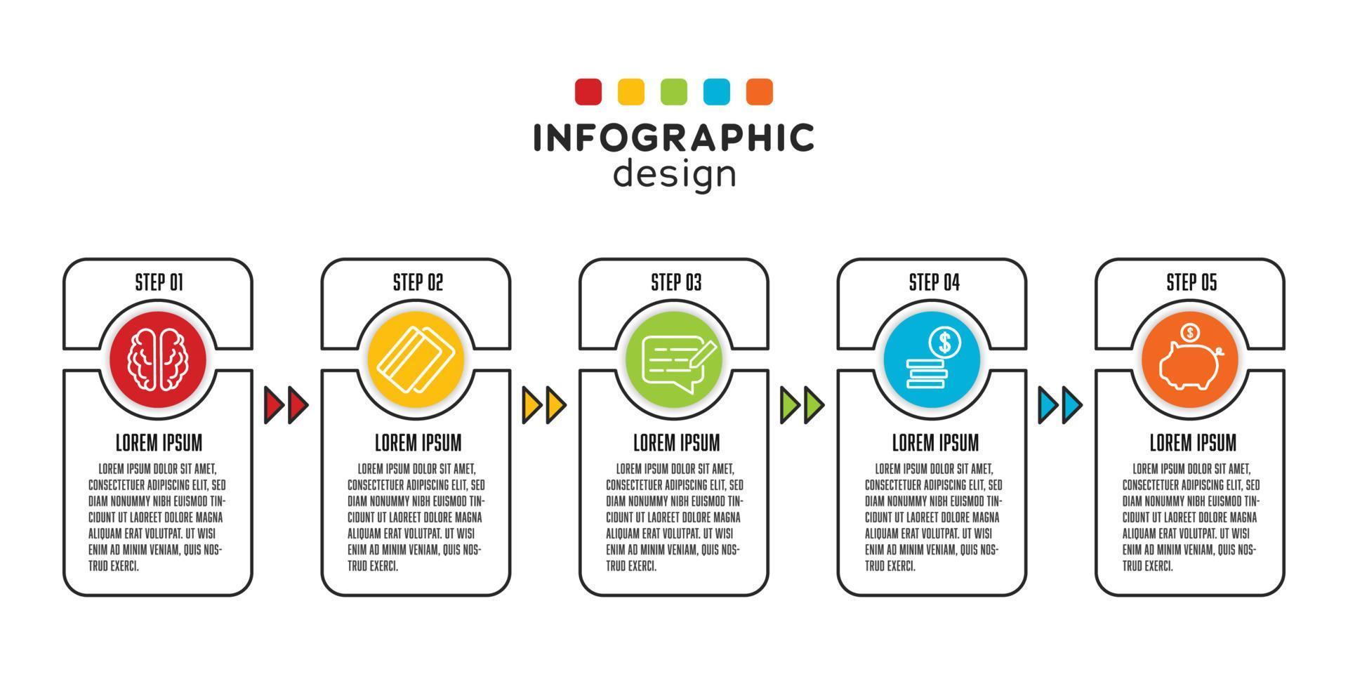 línea delgada de infografía vectorial con icono 5 pasos. concepto de negocio de infografía de plantilla. vector