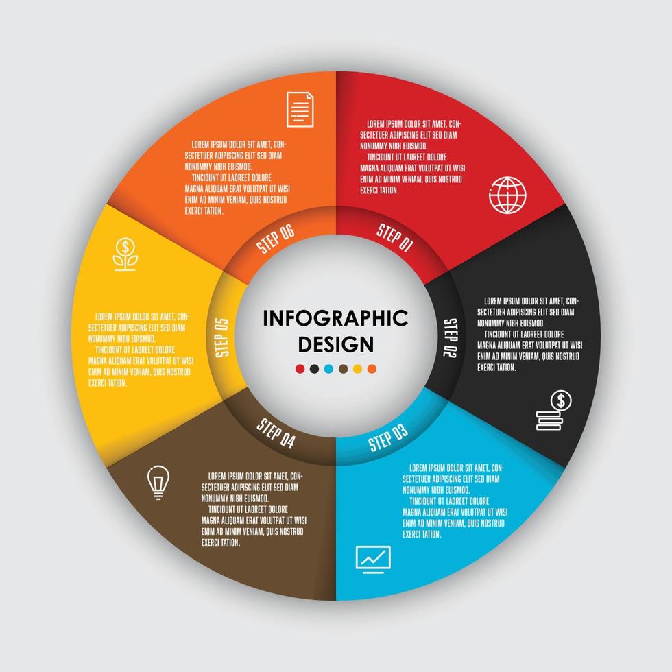 Vector set template infographic circle shape 6 step for presentation.