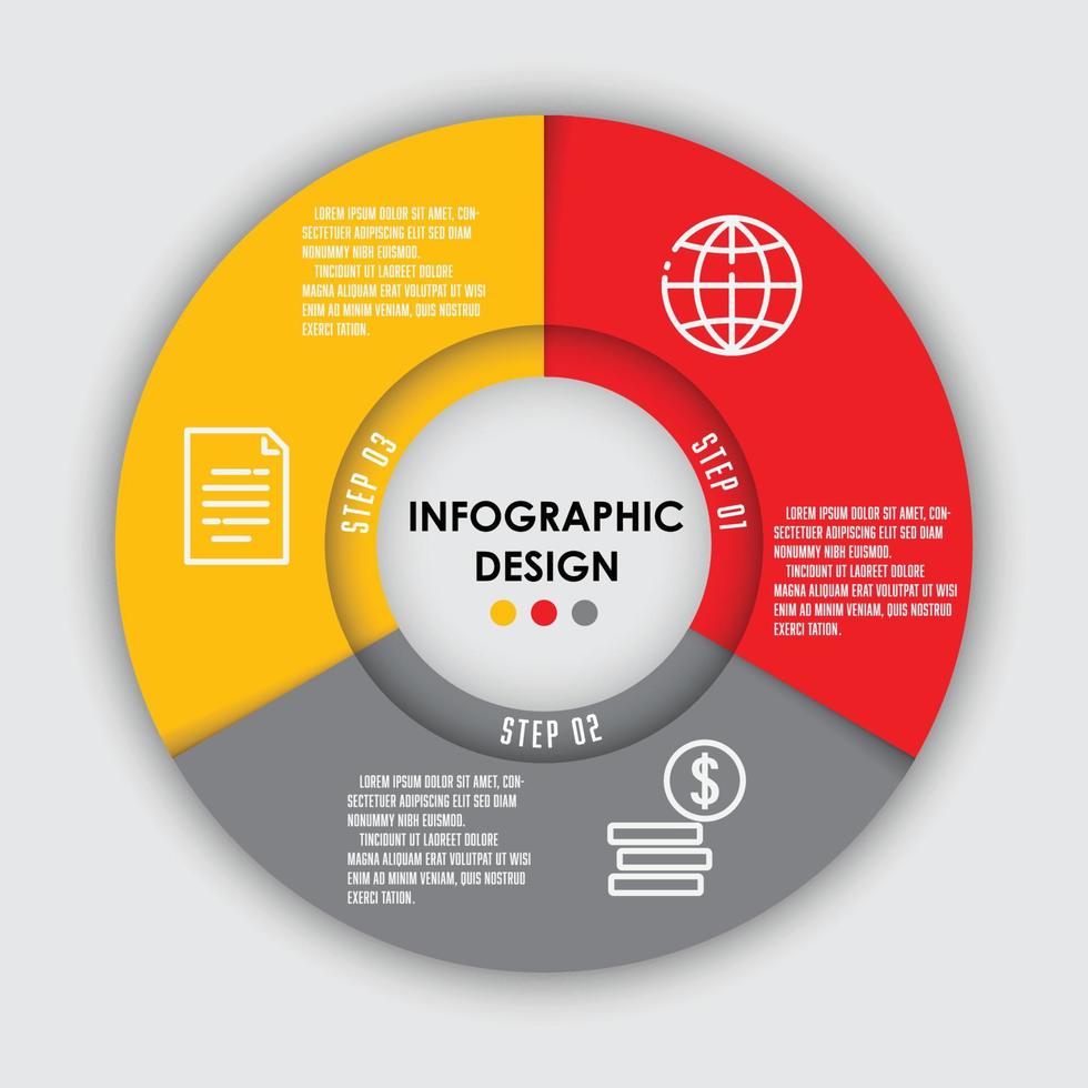 Vector set template infographic circle shape 3 step for presentation.