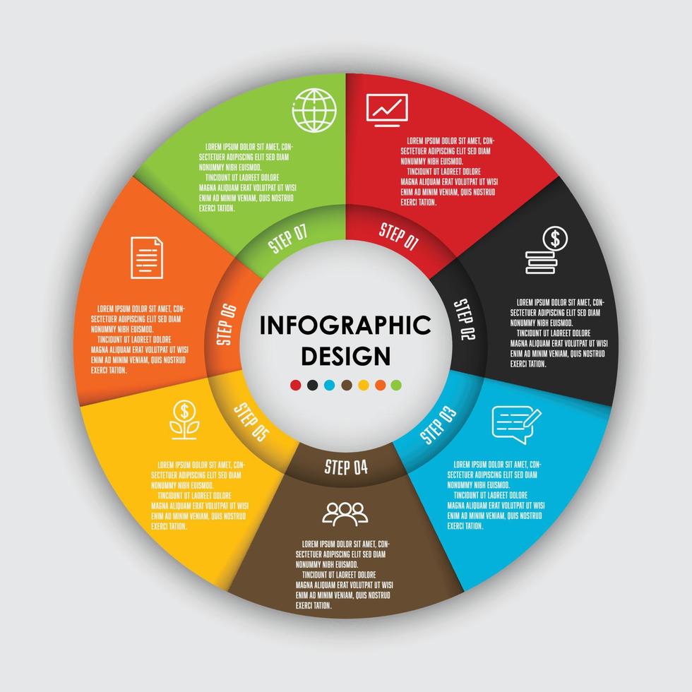 Vector set template infographic circle shape 7 step for presentation.