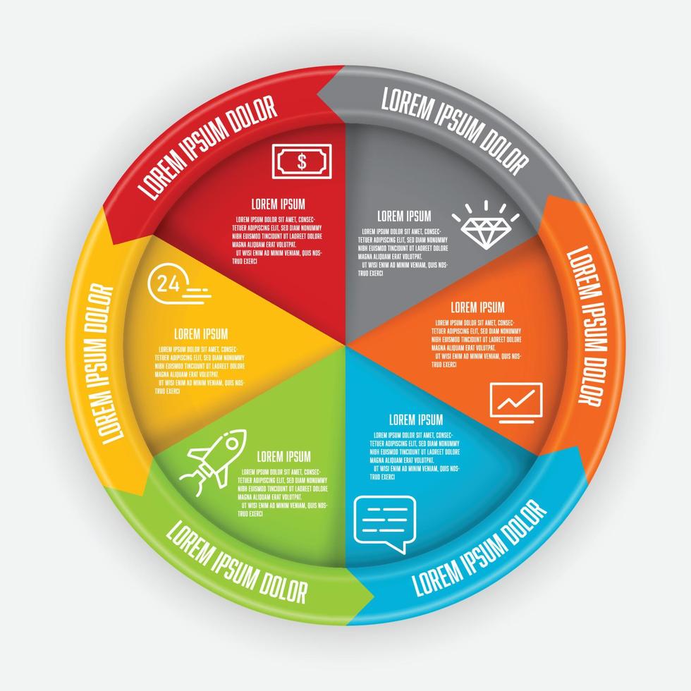 conjunto de vectores círculo infográfico. diagrama de proceso de plantilla de 6 pasos para la presentación.