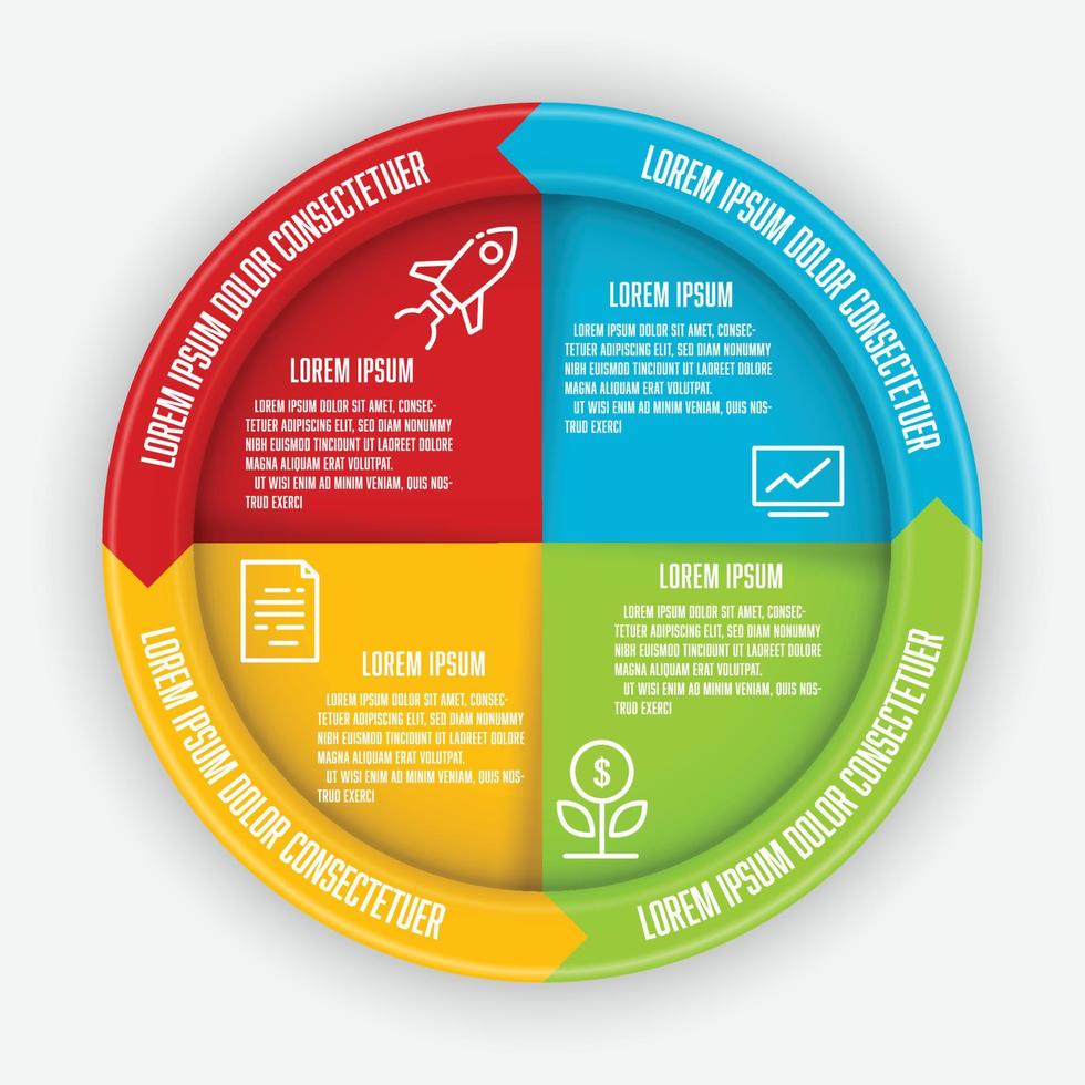 Vector set infographic circle. Template process diagrame 4 step for presentation.