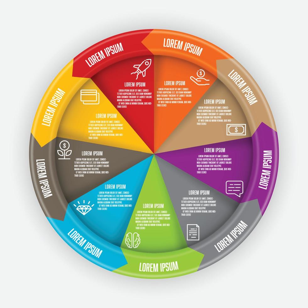 Vector set infographic circle. Template process diagrame 9 step for presentation.