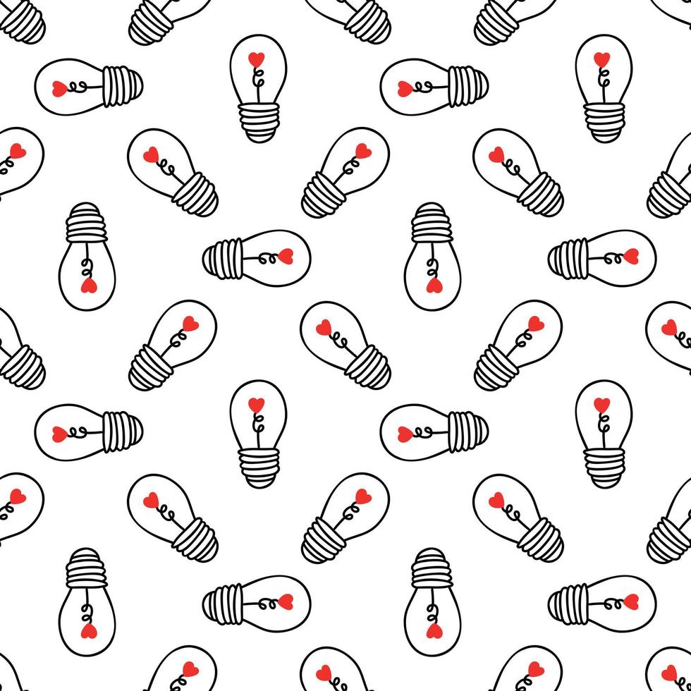 Seamless background with light bulbs with a heart vector