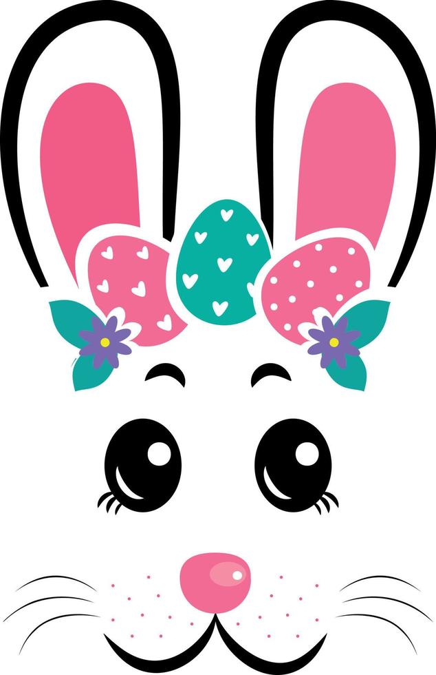 The face of the bunny with a wreath of eggs. Easter bunny face vector