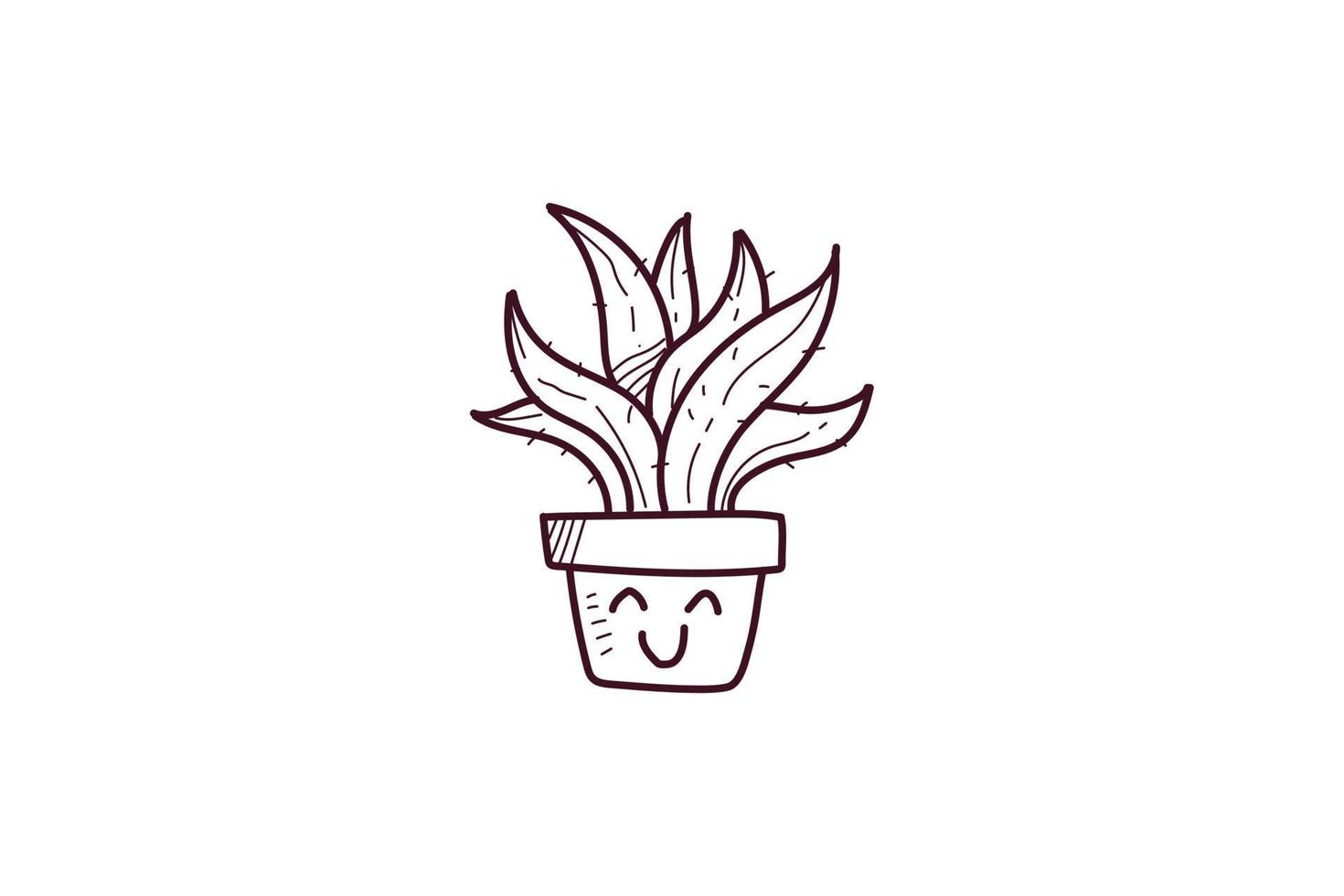 Lindo icono de etiqueta de cactus doodle lineart vector