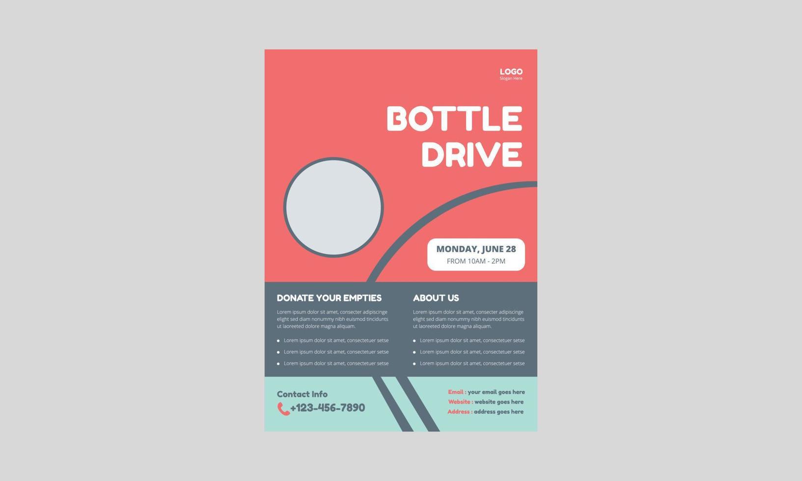 Bottle Drive Flyer Templates. Charity Donation Flyer leaflet design. Cover, A4 Size, Poster, flyer design. vector