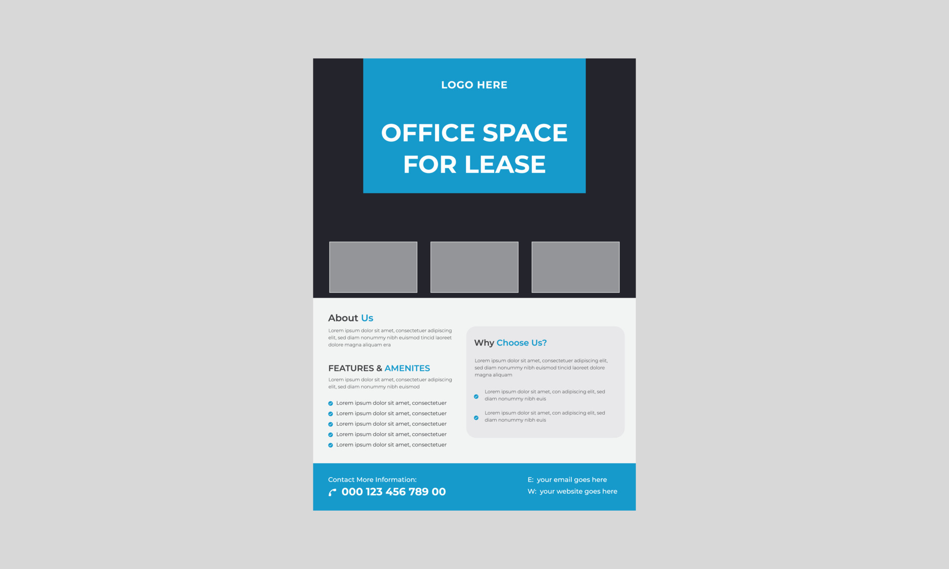 Space for lease flyer template, Office space rent flyer, Office lease