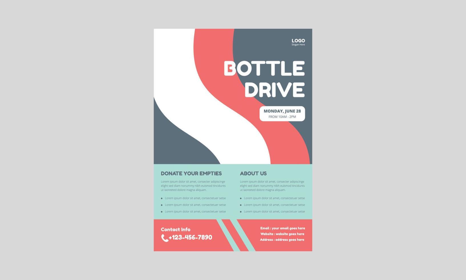 Bottle Drive Flyer Templates. Charity Donation Flyer leaflet design. Cover, A4 Size, Poster, flyer design. vector