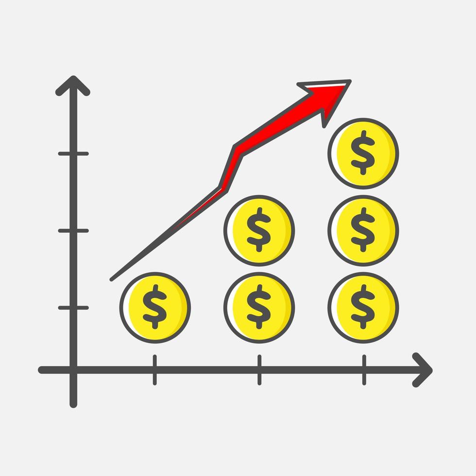 Curve of a currency coin showing an increase in business vector