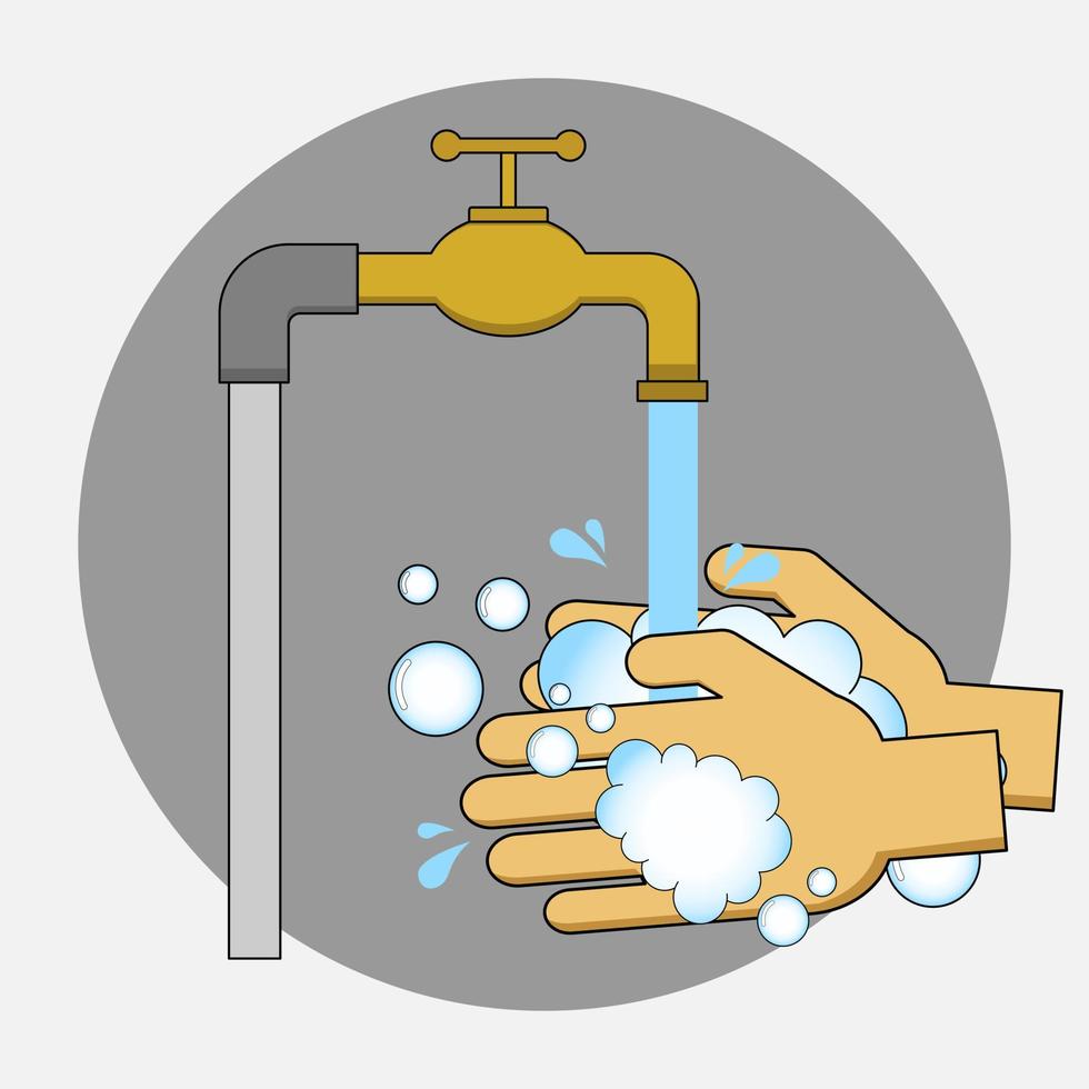 Washing hands with soap in running water vector