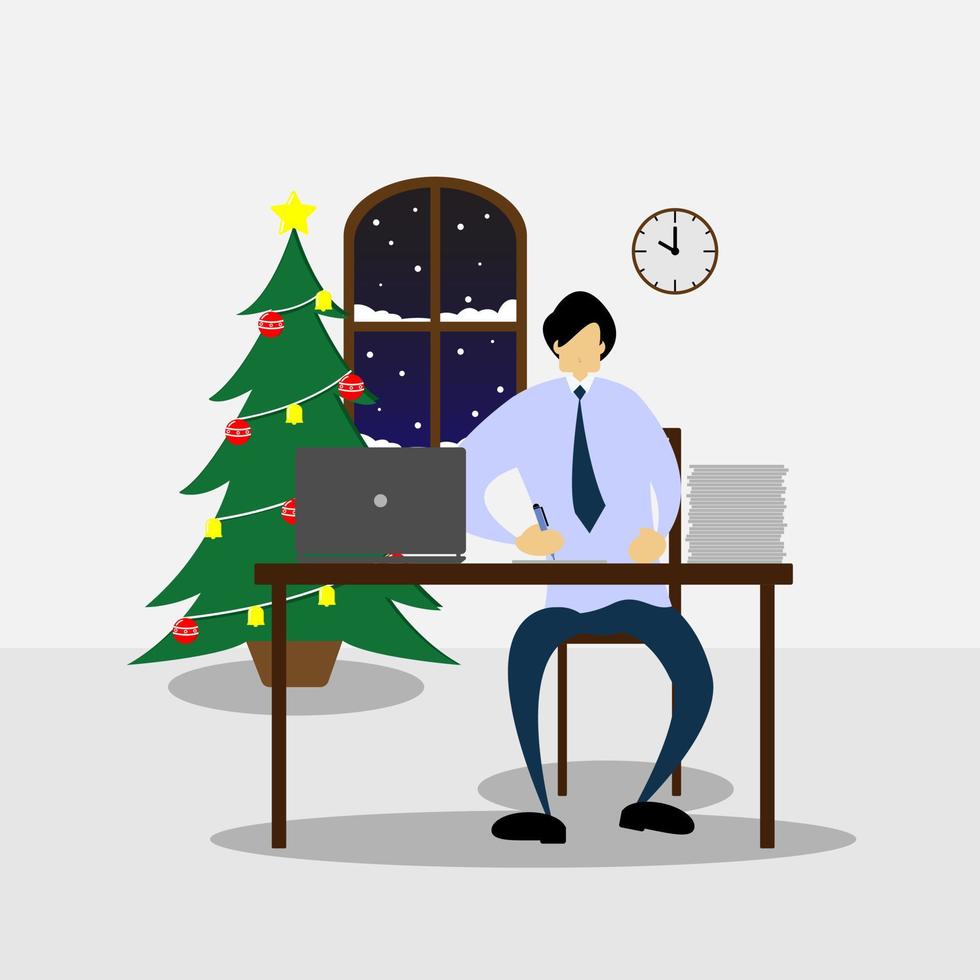 A man keeps working on Christmas Eve. Suitable for news media, information, etc vector