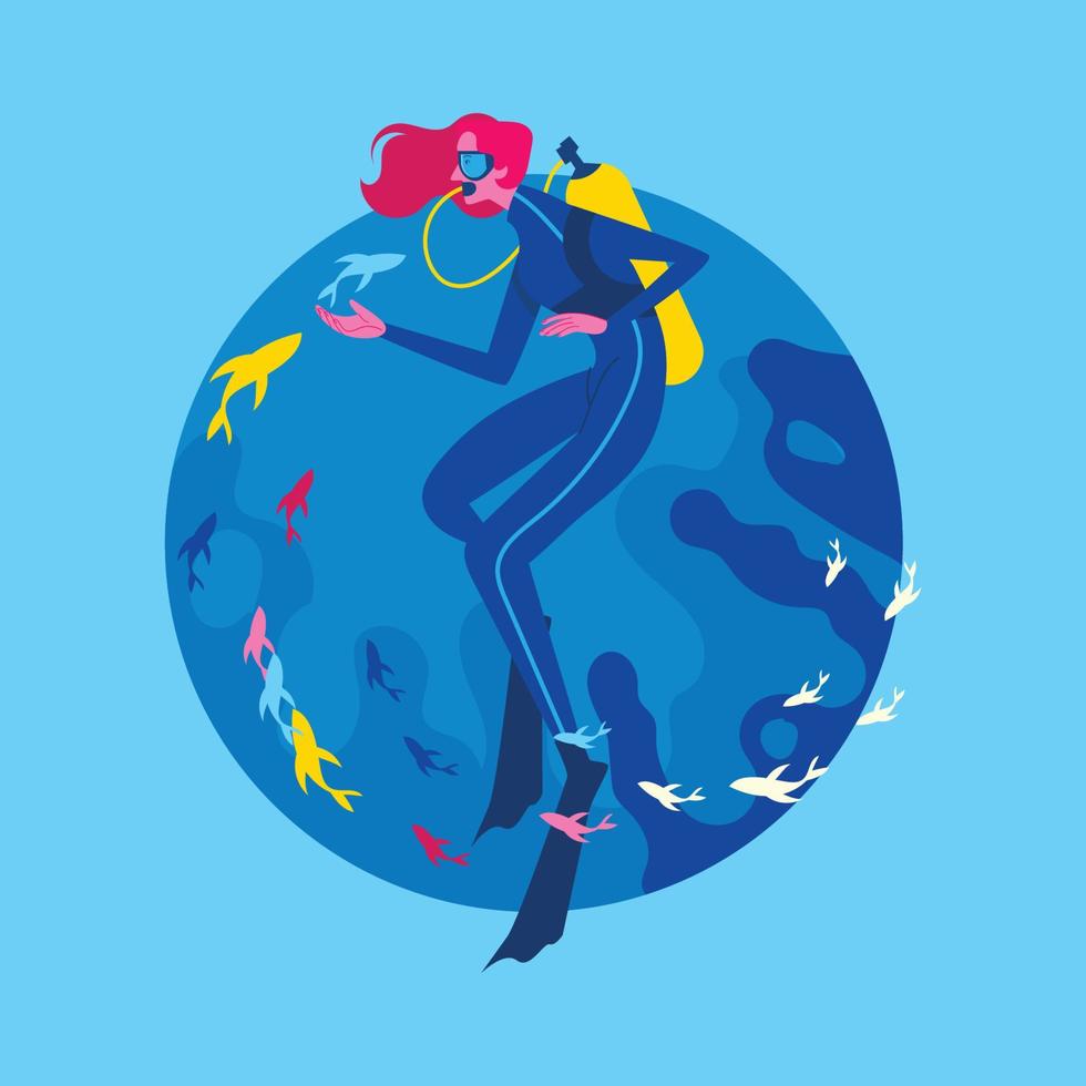Female Diver in the Ocean vector