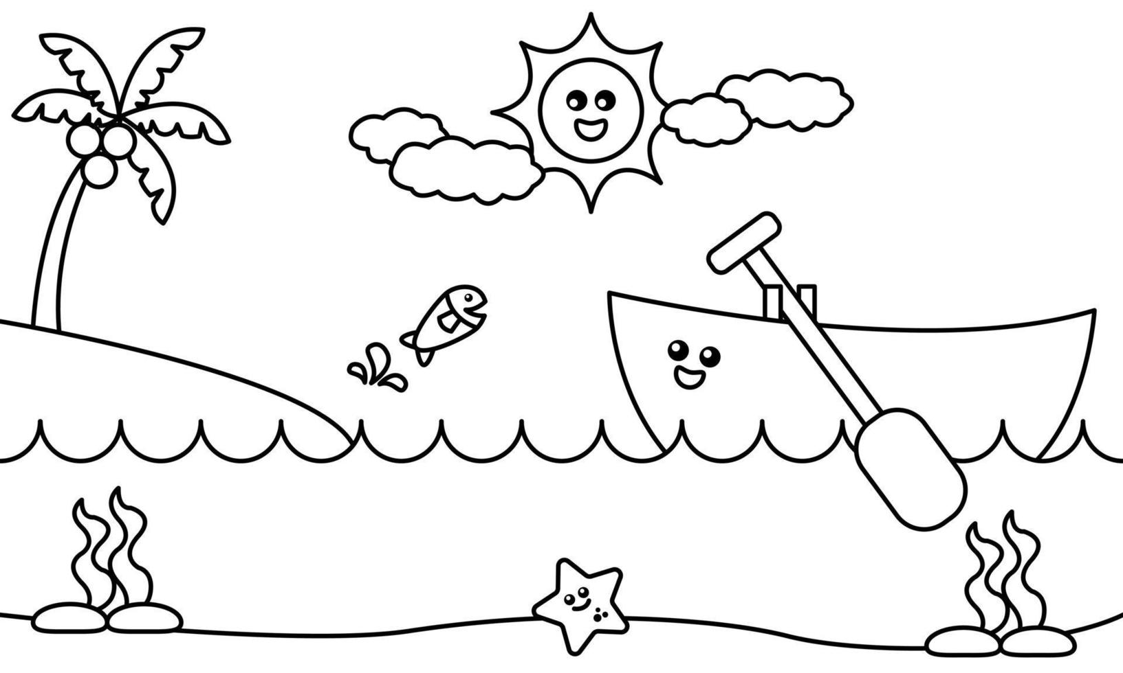 Coloring sheet boat on the sea. Suitable for preschool education vector