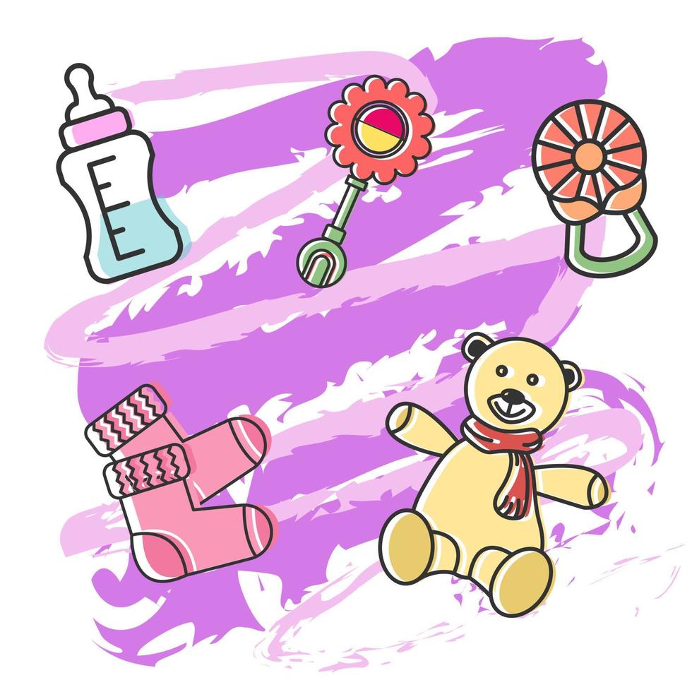 Various kinds of baby stuff. Doodle style vector