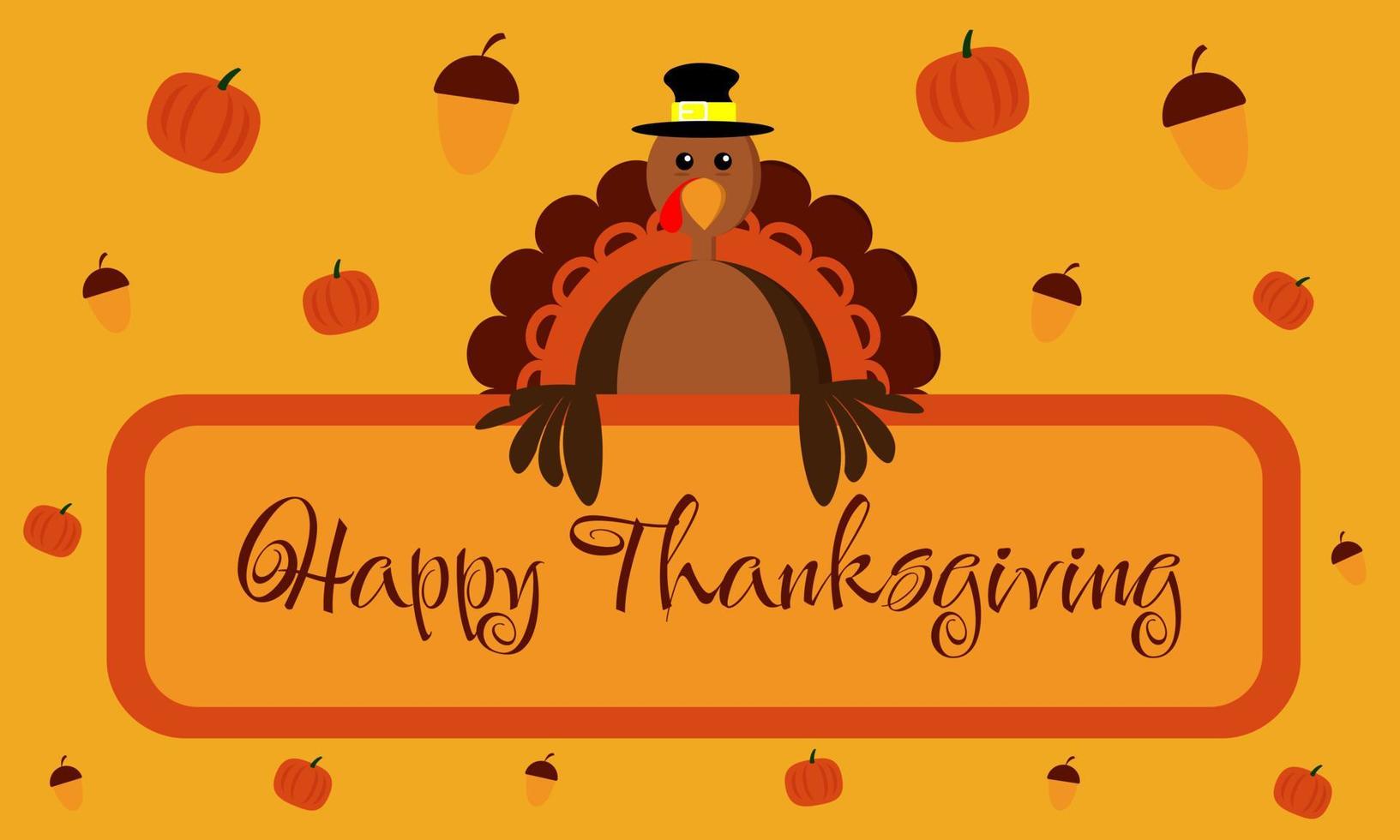 Happy thanksgiving card. A turkey hugging a pumpkin. Perfect for everything about thanksgiving day vector