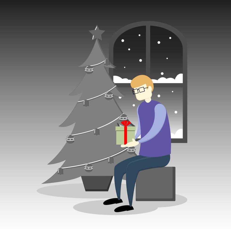 Lonely Christmas. A man is sad because he feels lonely on Christmas Eve. Fit for news media, story telling, etc vector