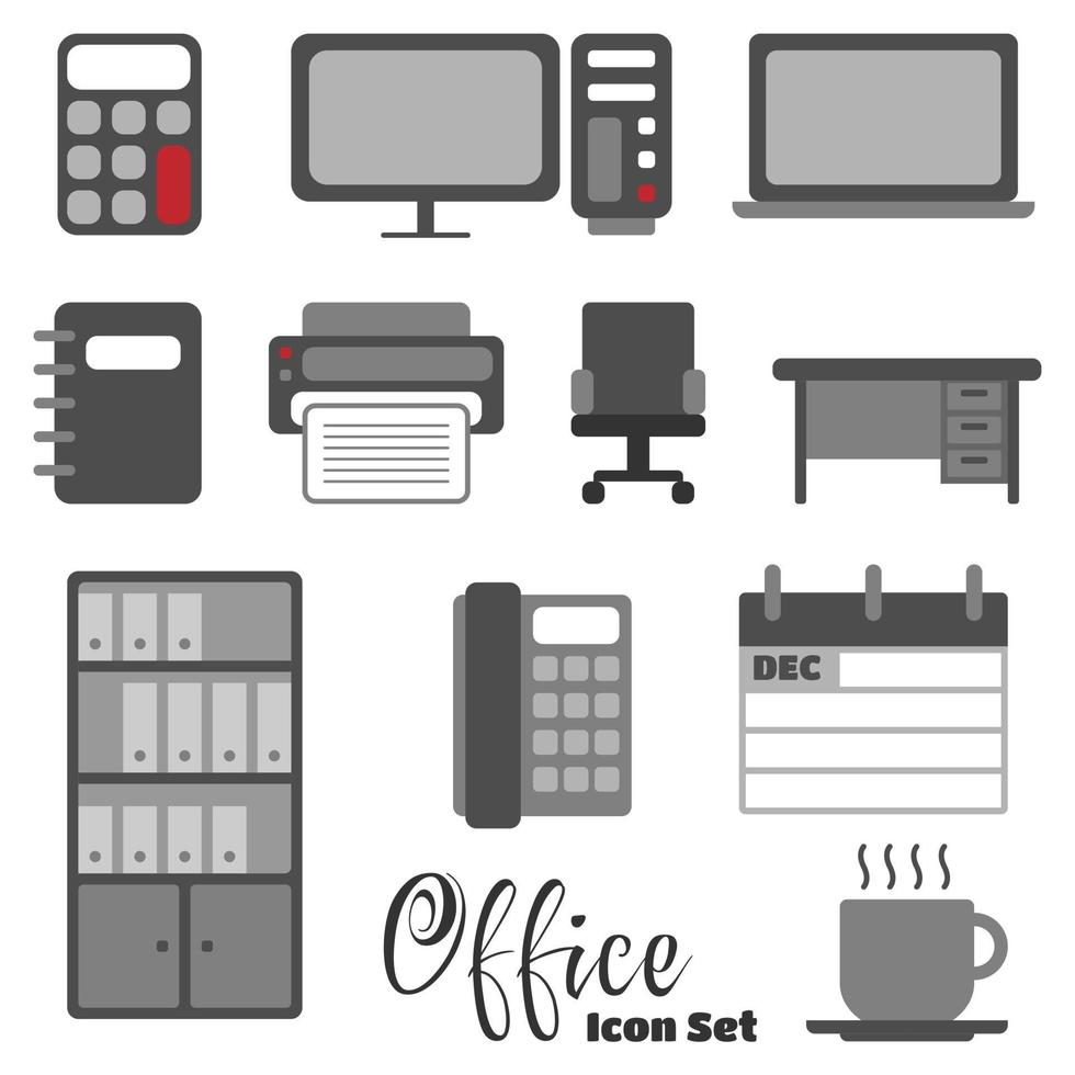 Icon set of office supplies or equipment vector