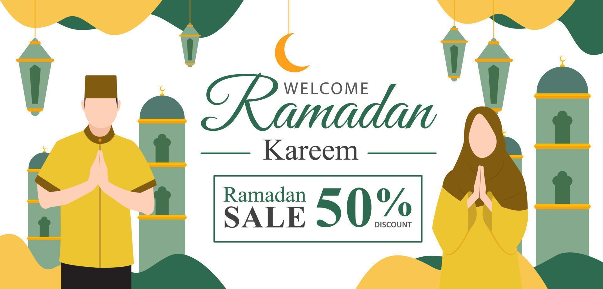 Ramadan Kareem Sale Banner with Islamic Ornament on White Background vector