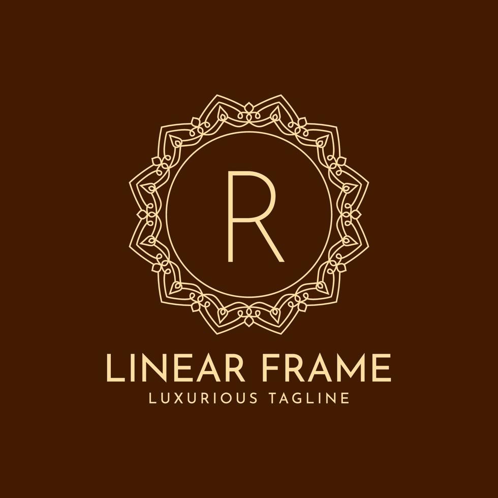 letter R minimalist circle frame linear luxury decoration vector logo design