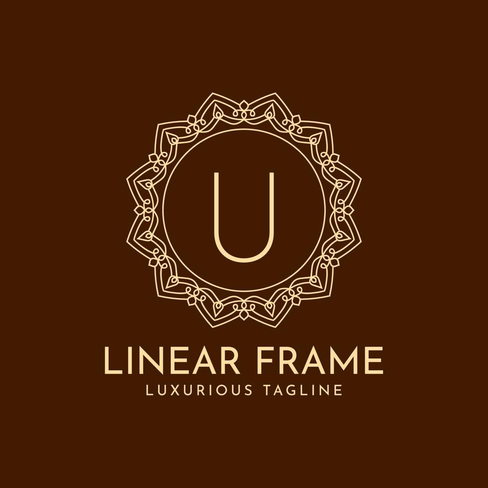 letter U minimalist circle frame linear luxury decoration vector logo design