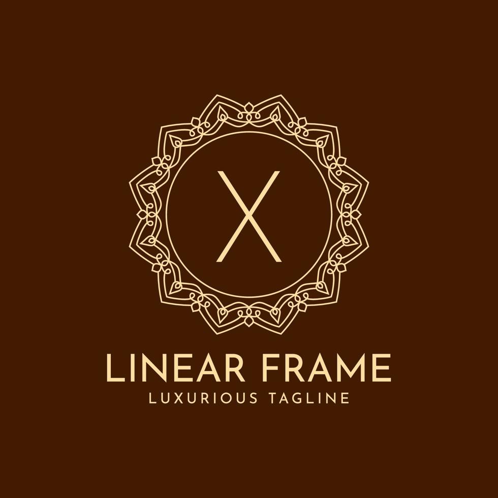 letter X minimalist circle frame linear luxury decoration vector logo design