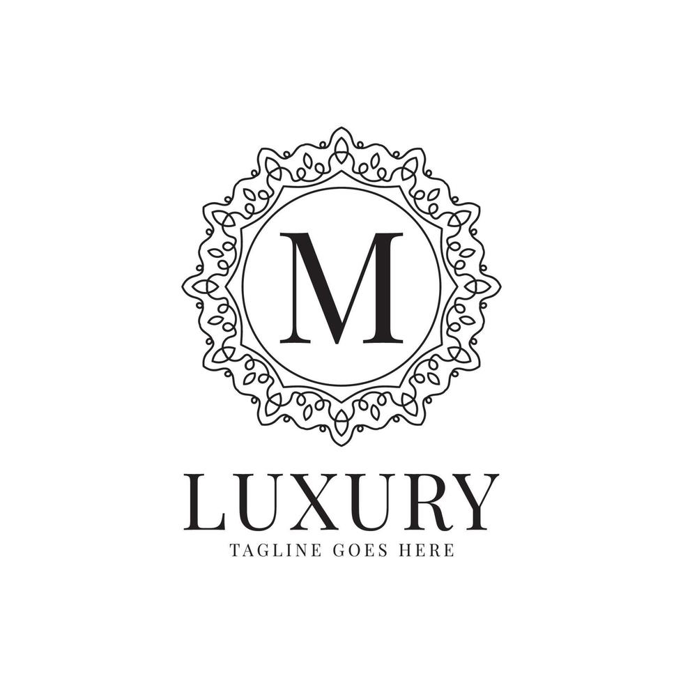 letter M luxury circle minimalist lace decoration vector logo design