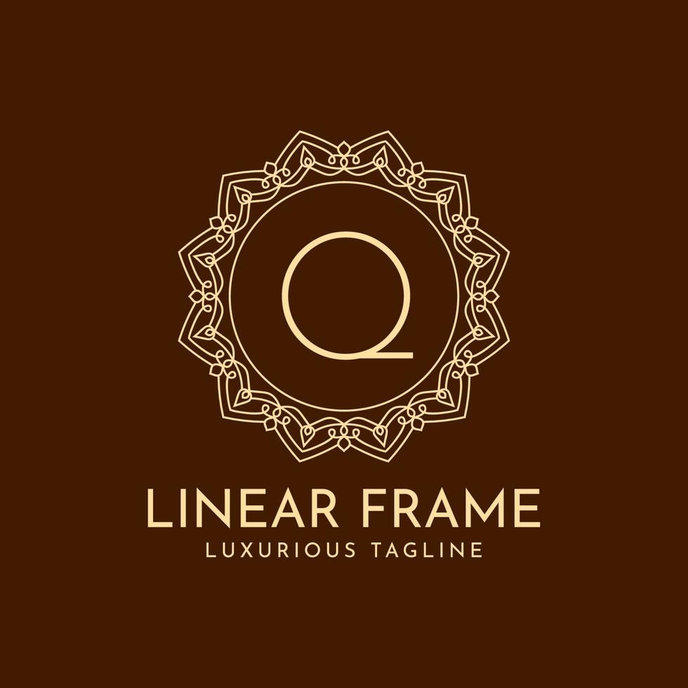 letter Q minimalist circle frame linear luxury decoration vector logo design