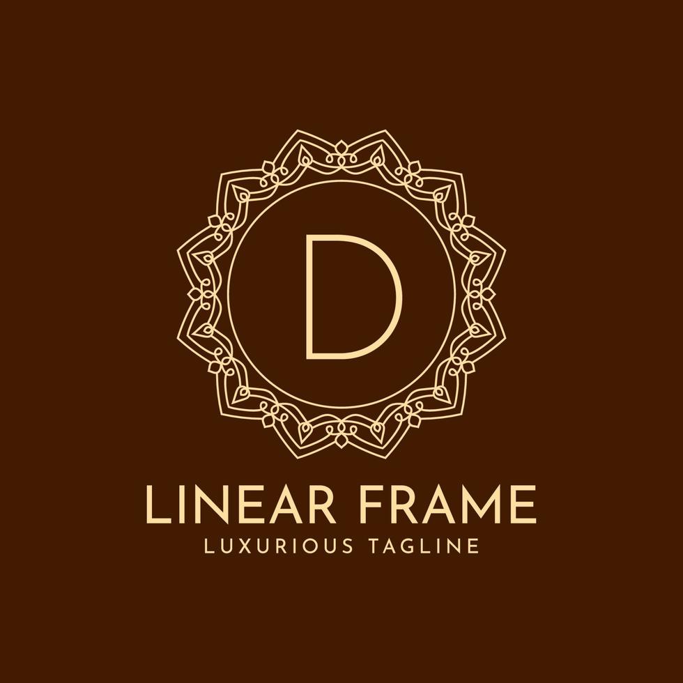 diseño de logotipo de vector de decoración de lujo lineal de marco de círculo minimalista de letra d