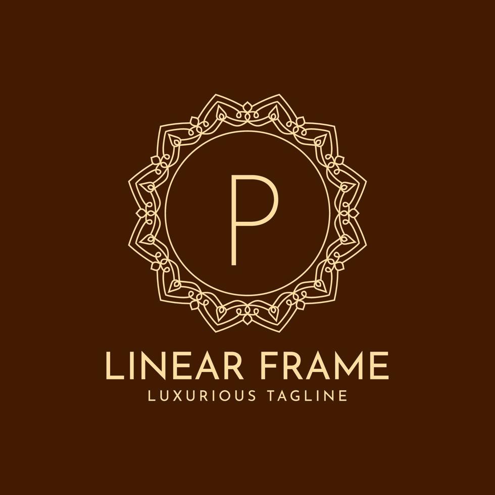 letter P minimalist circle frame linear luxury decoration vector logo design