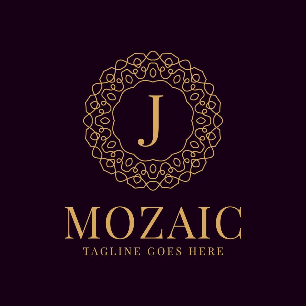 diseño de logotipo de vector de elegancia de encaje circular lujoso de letra j