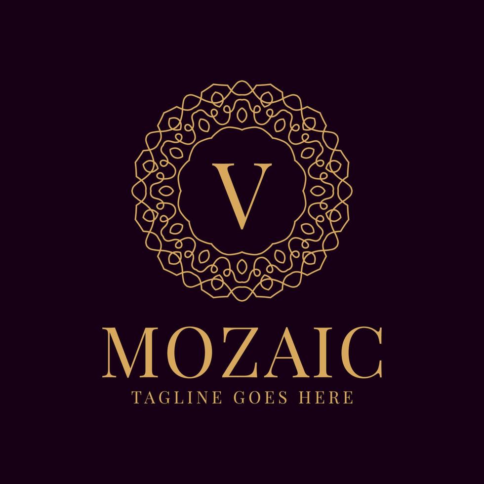 letter V luxurious circular lace elegance vector logo design