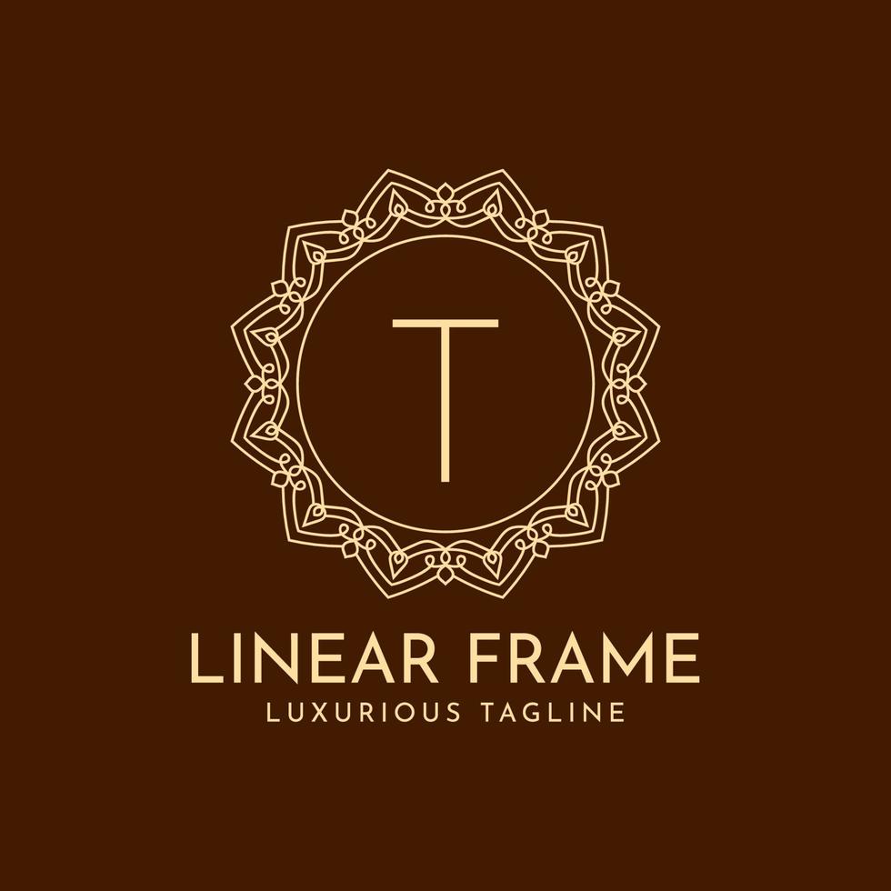 letter T minimalist circle frame linear luxury decoration vector logo design