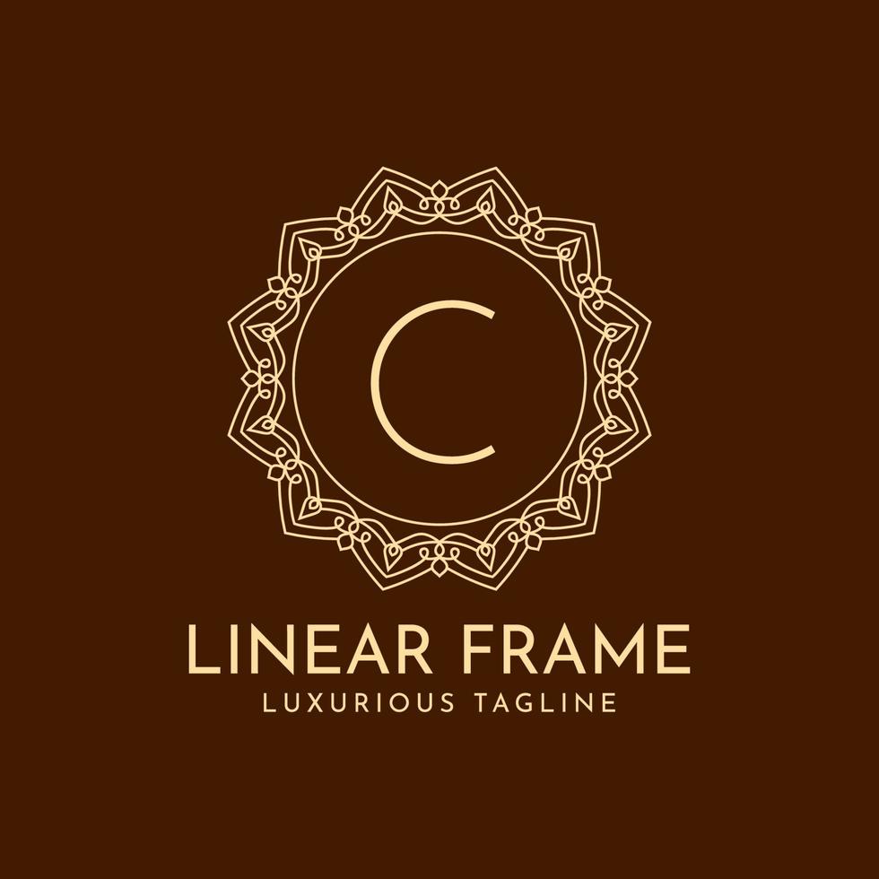 diseño de logotipo de vector de decoración de lujo lineal de marco de círculo minimalista de letra c
