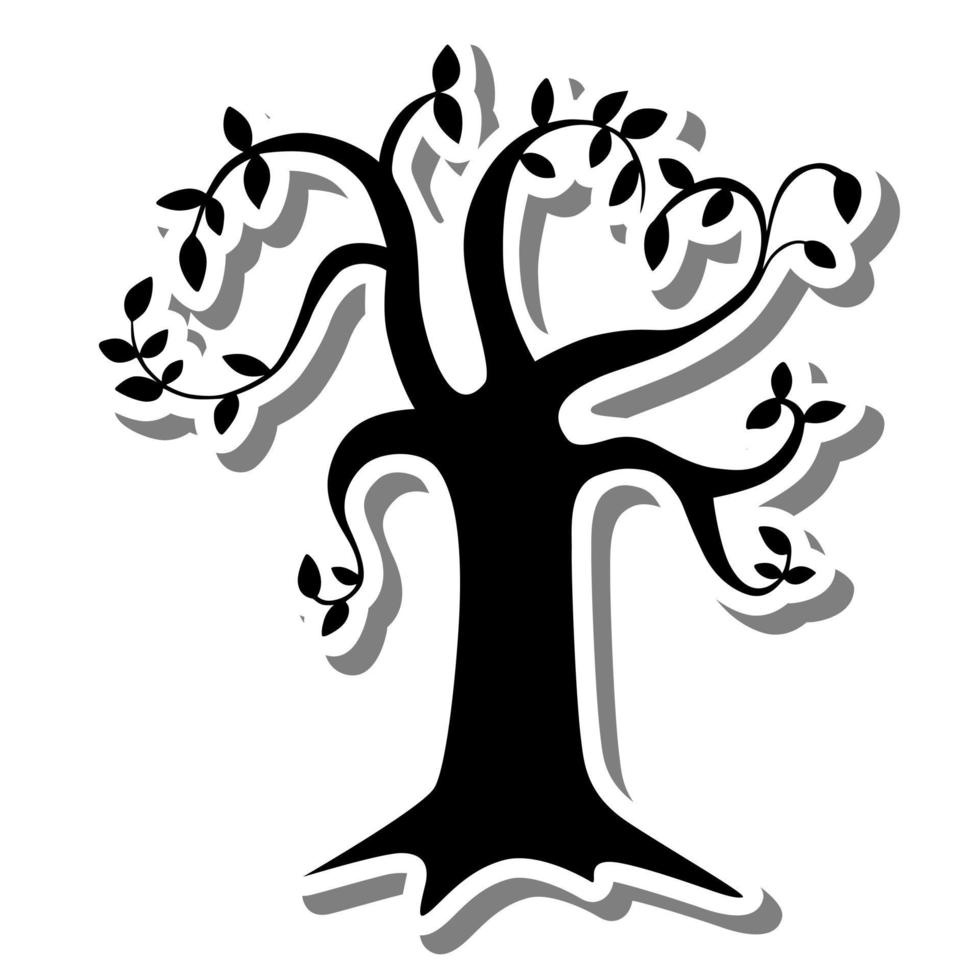 Black silhouette shadow tree on white silhouette and gray shadow. Vector illustration for decorate logo, text, greeting cards and any design.