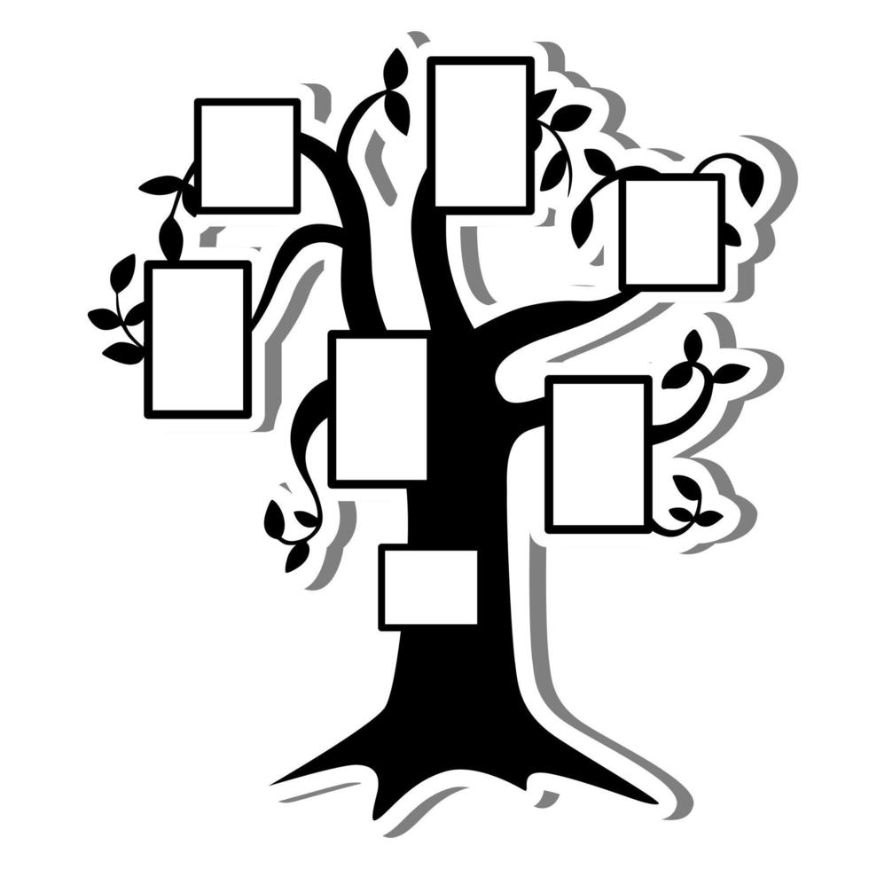 Black silhouette shadow tree with frame on white silhouette and gray shadow. Vector illustration for decorate logo, text, greeting cards and any design.