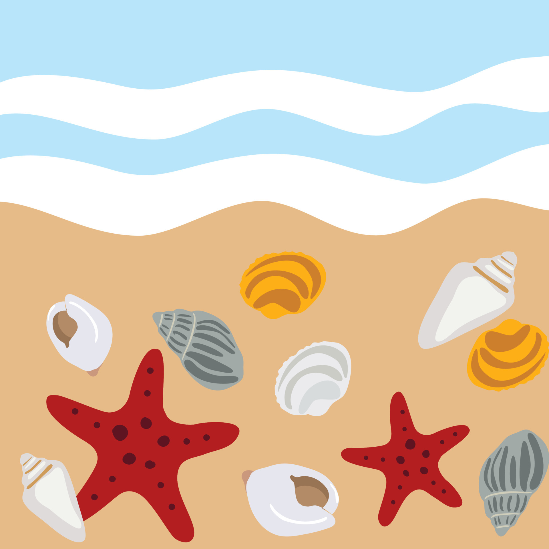 Beach wallpaper background with shells and starfish. 6647913 Vector Art at  Vecteezy